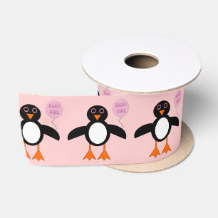 Niedlich Pink Baby Girl Penguin Ribbon Satinband