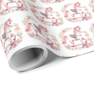 Niedlich Pink Baby Girl Rocking Horst Geschenkpack Geschenkpapier