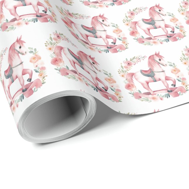 Niedlich Pink Baby Girl Rocking Horst Geschenkpack Geschenkpapier (Rolleneckpunkt)