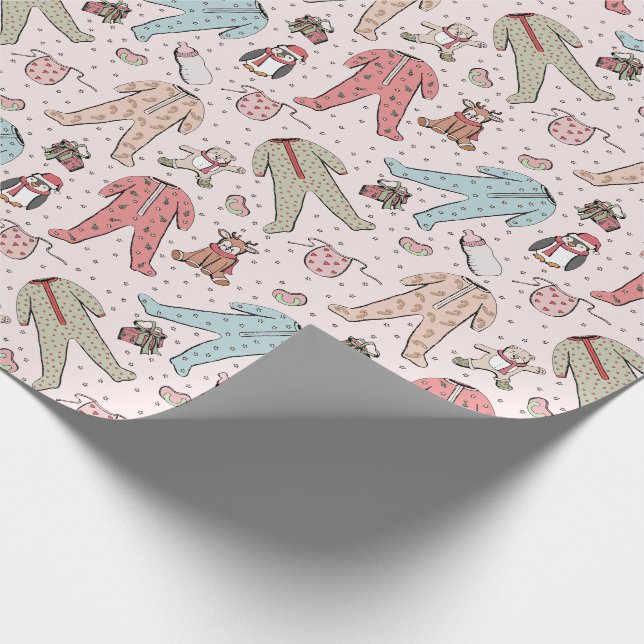 Niedlich Pink Baby Girl Weihnachten Geschenkpapier (Ecke)