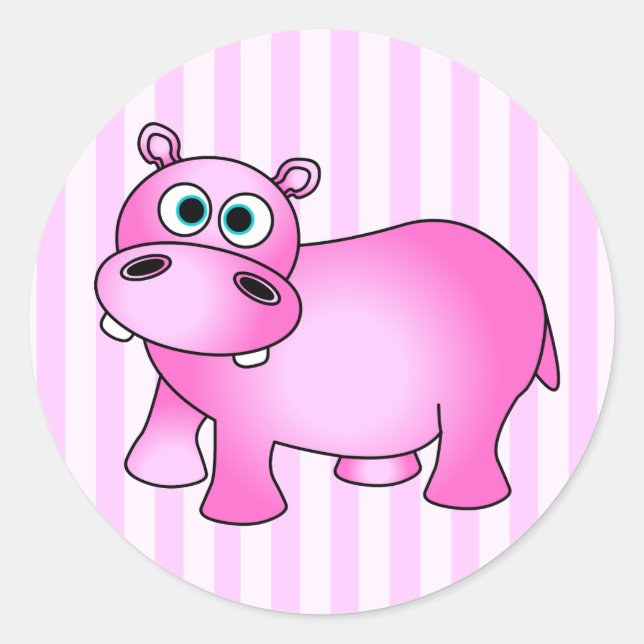 Niedlich Pink Baby Hippo Stripte Stickers (Vorderseite)