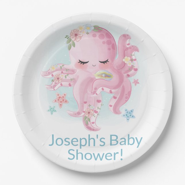 Niedlich Pink Baby Octopus Napkins Pappteller (Vorderseite)