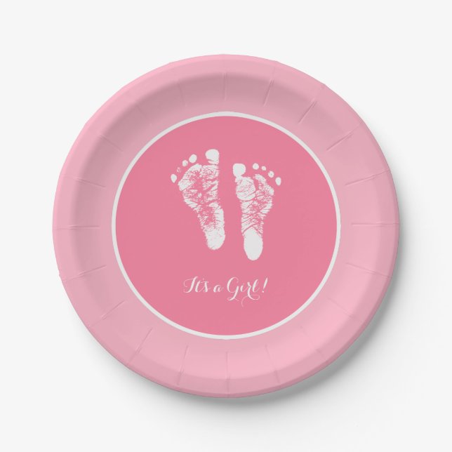 Niedlich Pink Baby Shooter Neugeborener Girl Footp Pappteller (Vorderseite)