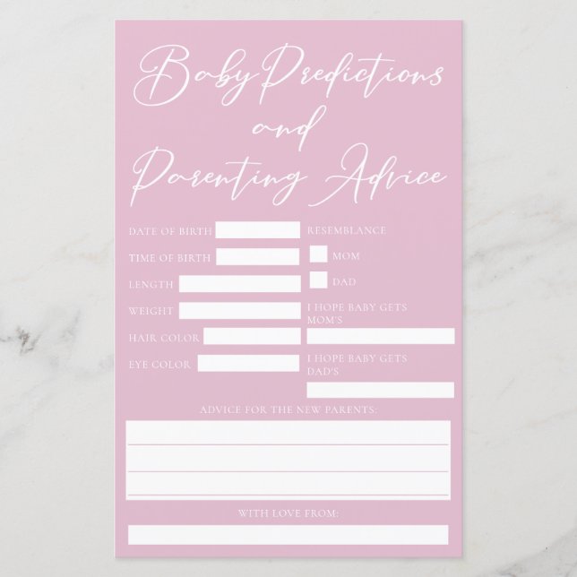 Niedlich Pink Baby Shower Predictions Karte (Vorderseite)