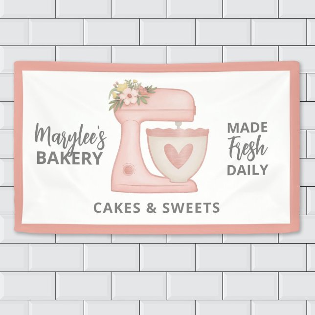 Niedlich Pink Bakery Business Pastry Koch Banner (cute pink bakery banner featuring a pink stand mixer)