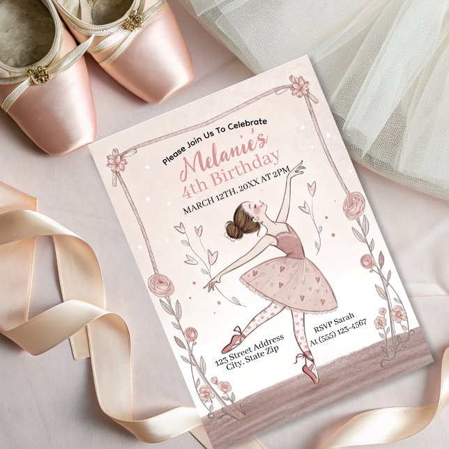 Niedlich Pink Ballerina Tutu Girl Einladung (Von Creator hochgeladen)