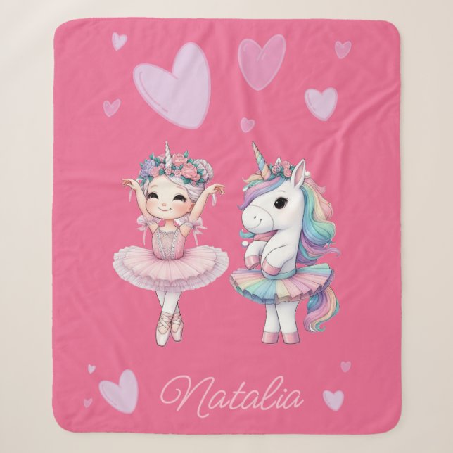 Niedlich Pink Ballerina Unicorn Sherpa Blanket Sherpadecke (Vorderseite)