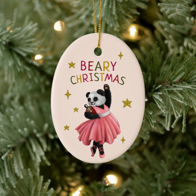 Niedlich Pink Ballett Tanz Panda Beary Weihnachten Keramik Ornament (Baum)