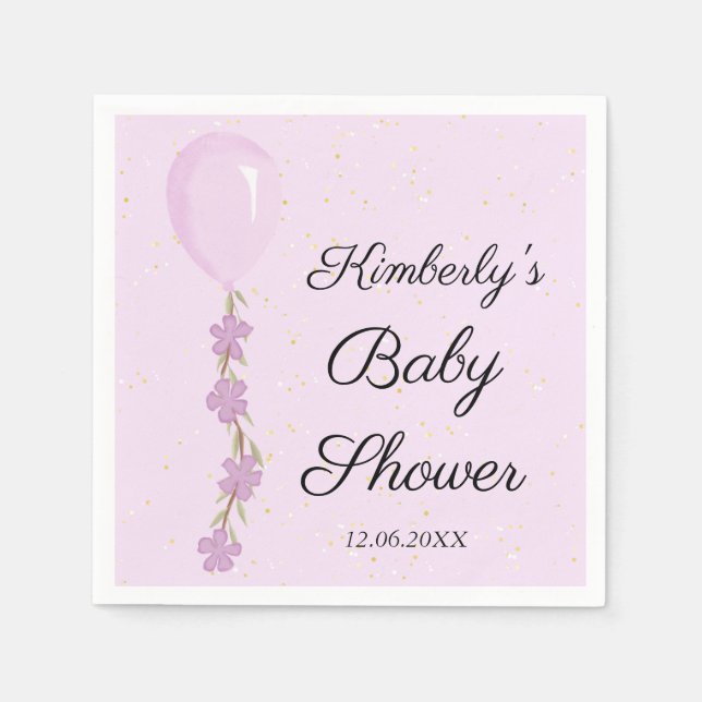 Niedlich Pink Balloon Babydusche Serviette (Vorderseite)