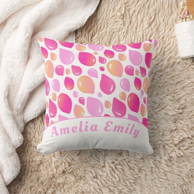 Niedlich Pink Balloon Girly Pattern Girl Name Kissen (Decke)