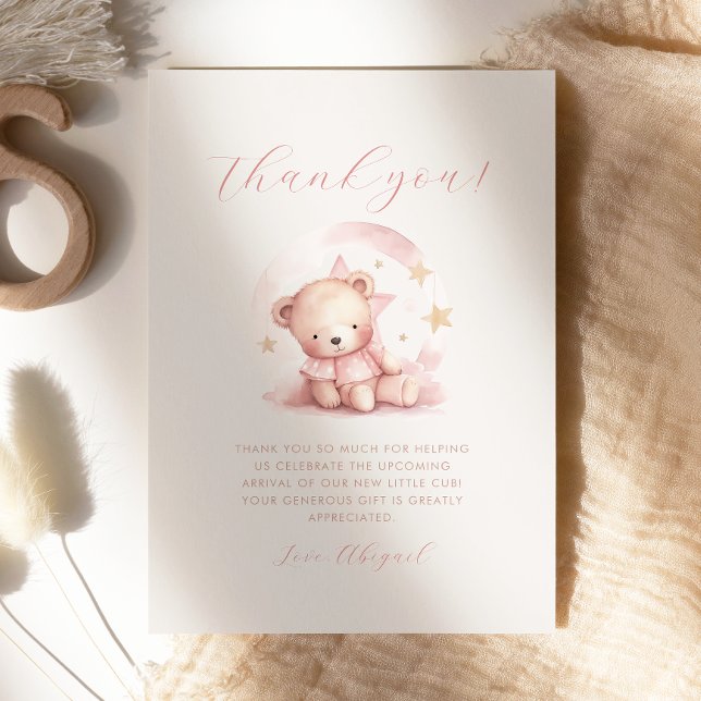 Niedlich Pink Bear Girl Babydusche Danke Karte (Von Creator hochgeladen)