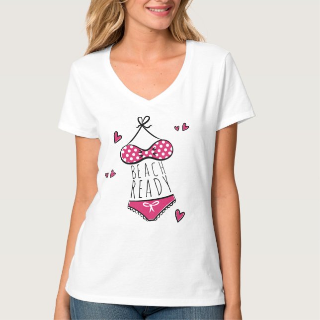 Niedlich Pink Bikini Beach fertig T-Shirt (Vorderseite)