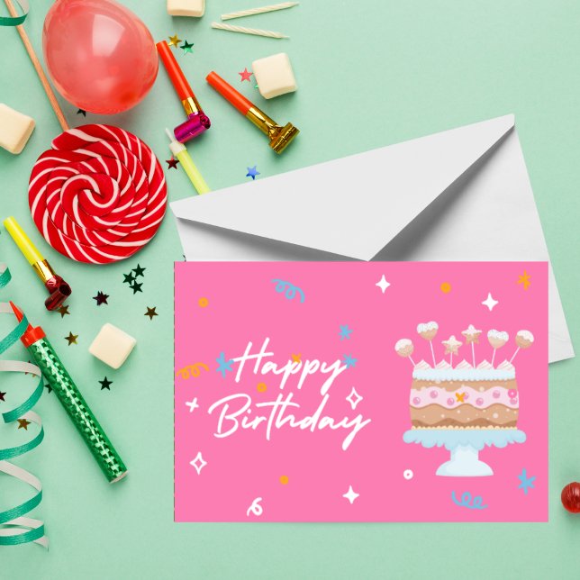 Niedlich Pink Birthday Cake Card - Sweet Birthday Dankeskarte (Von Creator hochgeladen)