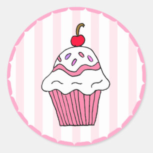 Niedlich Pink Birthday Cupcake Runder Aufkleber
