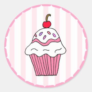 Niedlich Pink Birthday Cupcake Runder Aufkleber