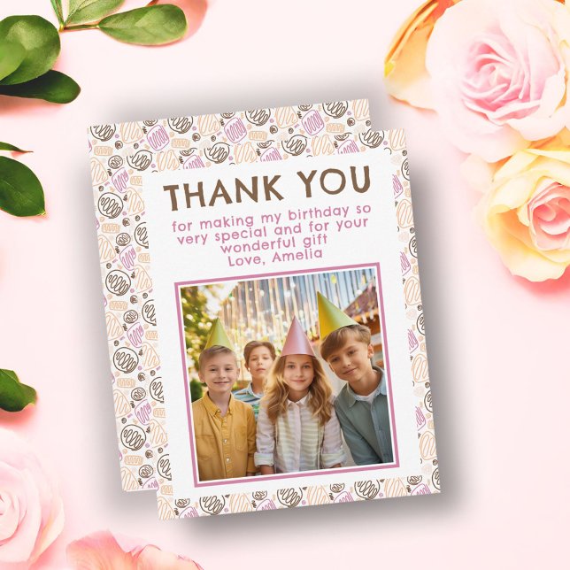 Niedlich Pink Birthday Foto Dankeskarte (Von Creator hochgeladen)
