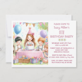 Niedlich Pink Birthday Girl Party Einladung