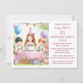 Niedlich Pink Birthday Girl Party Einladung