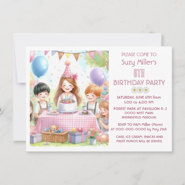 Niedlich Pink Birthday Girl Party Einladung (Vorderseite)