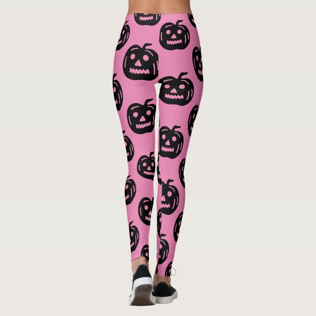 Niedlich Pink Black Kürbislaterne Halloween Costum Leggings (Rückseite)
