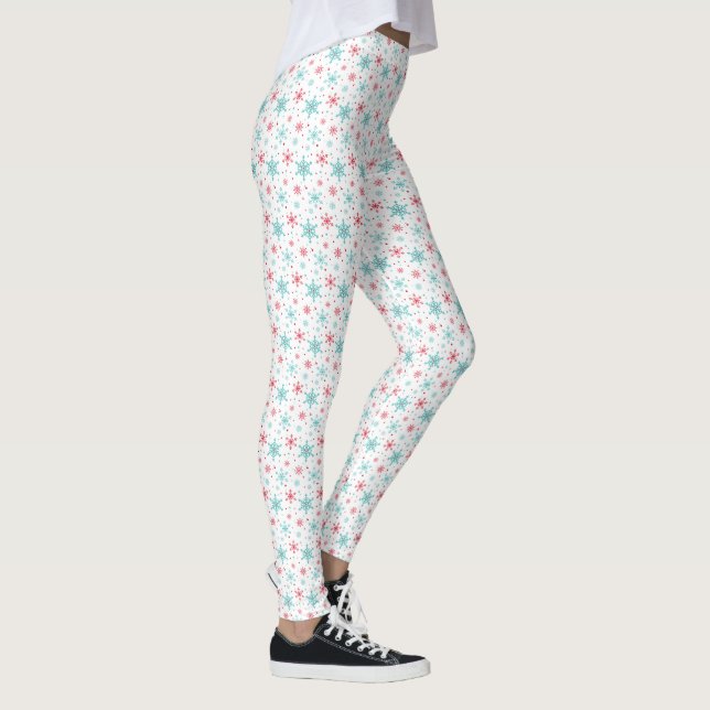 Niedlich Pink Blauer Schneeflocken Weihnachten Wei Leggings (Rechts)