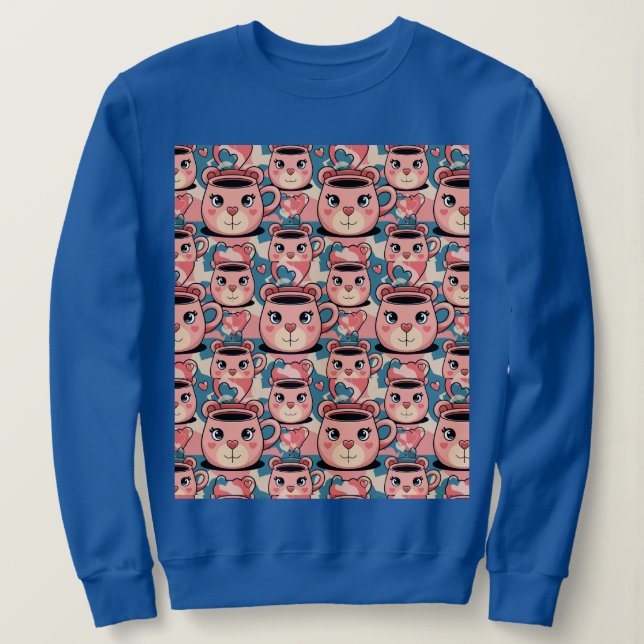 Niedlich Pink Blue Bär Tasse Sweatshirt (Design vorne)