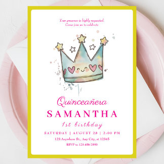 Niedlich Pink Blue Crocess Princess Erster Geburts Einladung