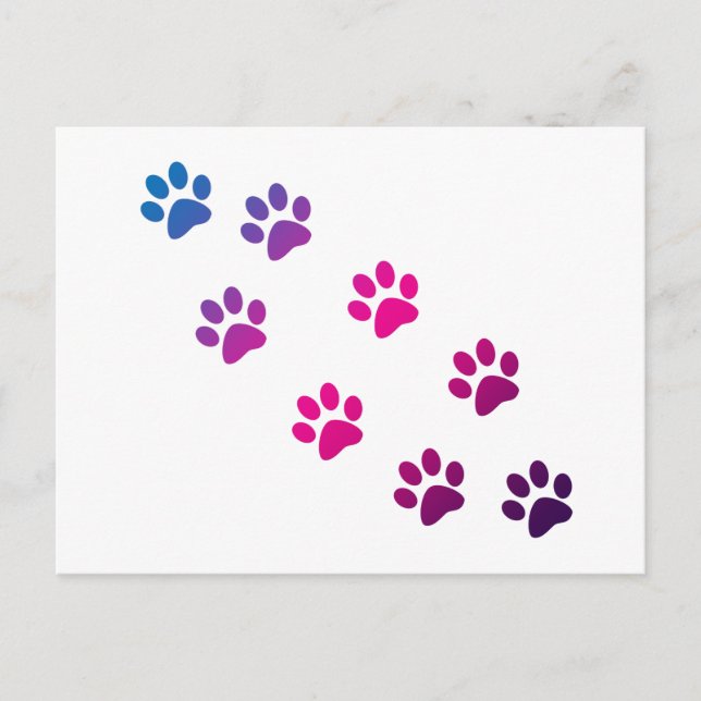 Niedlich Pink Blue Lila Kitty Paws Postkarte (Vorderseite)