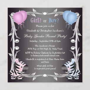 Niedlich Pink & Blue Zebras Baby Gender Reveal Dus Einladung