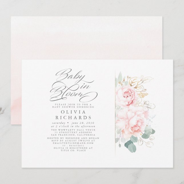 Niedlich Pink Blume Kindermädchendusche Einladung (Vorne/Hinten)
