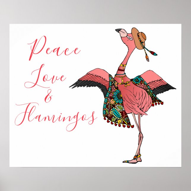 Niedlich Pink Boho Peace Liebe und Flamingos Inspi Poster (Vorne)