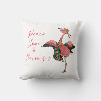 Niedlich Pink Boho Peace Liebe und Flamingos Kissen