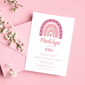 Niedlich Pink Boho Rainbow Einladung