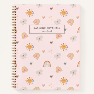Niedlich Pink Boho Regenbogen, Schmetterling und S Notizbuch
