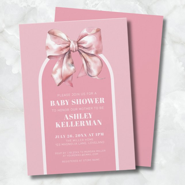 Niedlich Pink Bow Baby Dusche Einladung (Cute Pink Bow Baby Shower Invitation )