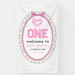 Niedlich Pink Bow Coquette 1. Geburtstag Banner