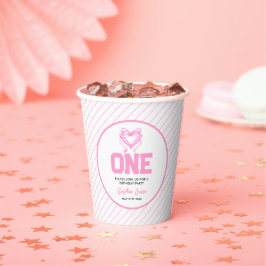 Niedlich Pink Bow Coquette 1. Geburtstag Pappbecher