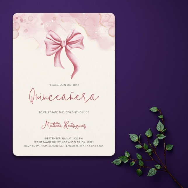 Niedlich Pink Bow Coquette Quinceanera Geburtstag Einladung (Von Creator hochgeladen)