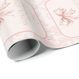 Niedlich Pink Bow Coquette Toile Personalisiert Ge Geschenkpapier