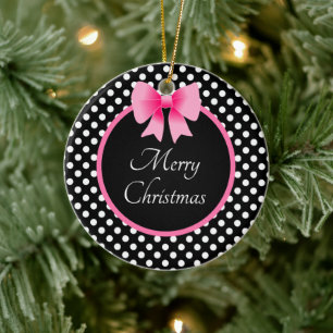 Niedlich Pink Bow Frohe Weihnachten Keramik Ornament