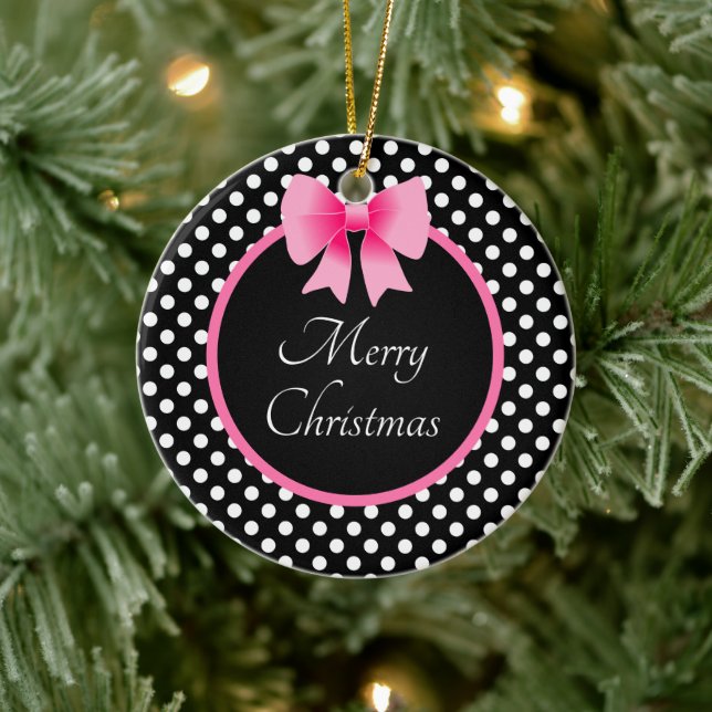Niedlich Pink Bow Frohe Weihnachten Keramik Ornament (Baum)