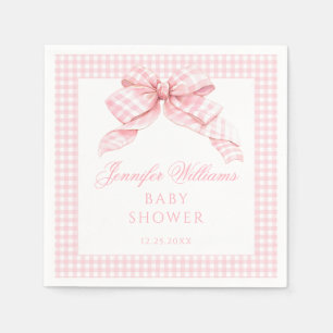 Niedlich Pink Bow Gingham Baby Showpaper Napkins Serviette