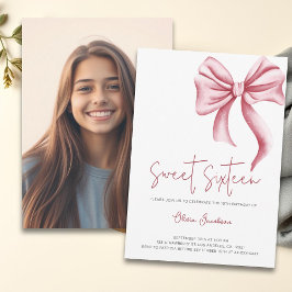 Niedlich Pink Bow Girly 16 . Geburtstag Foto Gebur Einladung