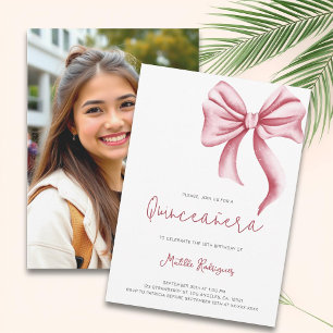 Niedlich Pink Bow Girly Quinceanera Foto Geburtsta Einladung