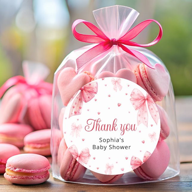 Niedlich Pink Bow Sweetheart Babydusche Vielen Dan Runder Aufkleber (Von Creator hochgeladen)