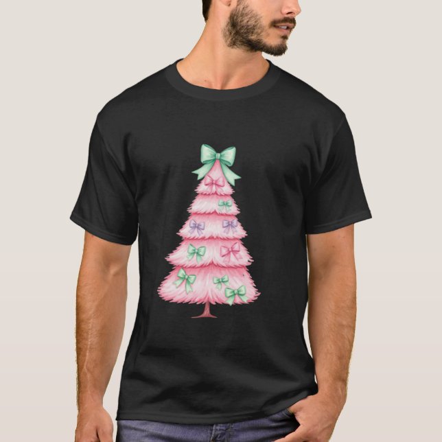 Niedlich Pink Bow Tree Weihnachtskochette Bow T-Shirt (Vorderseite)