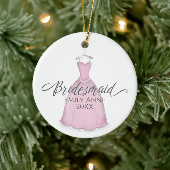 Niedlich Pink Bridesmaid Whimsical Wedgown Keramik Ornament (Baum)