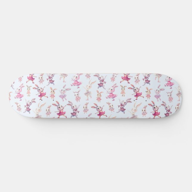 Niedlich Pink Bunnies Tanzmuster Skateboard (Horizontal)