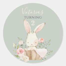 Niedlich Pink Bunny 2 Two Birday Green Runder Aufkleber