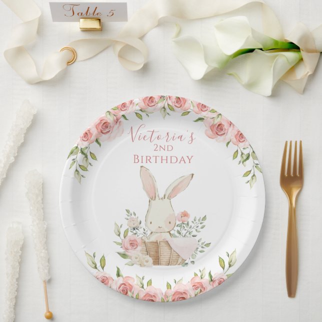 Niedlich Pink Bunny 2 Two Second Birday Pappteller (Hochzeit)